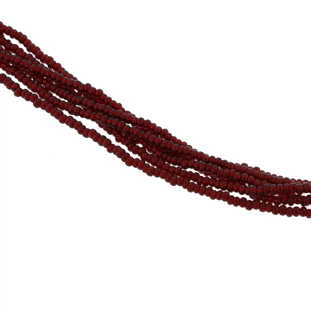 GlassOfVenice Murano Glass Six Strand Seed Bead Necklace - Ruby Red