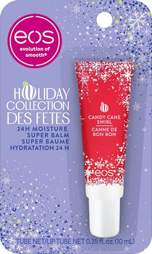 eos Holiday 24H Moisture Mini Super Balm Set, Sugar Plum Spritz, Candy Cane Swirl, Iced Sugar Cookie, Limited Edition Lip Care, Stocking Stuffers, 0.24 fl oz, 3-pack