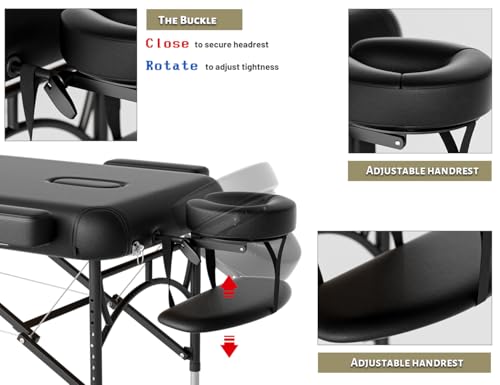 Professional Massage Table Portable 3 Fold Premium Memory Foam Aluminium Leg Hold Up to 1100LBS 8 Heights Adjustable with Carrying Bag Black