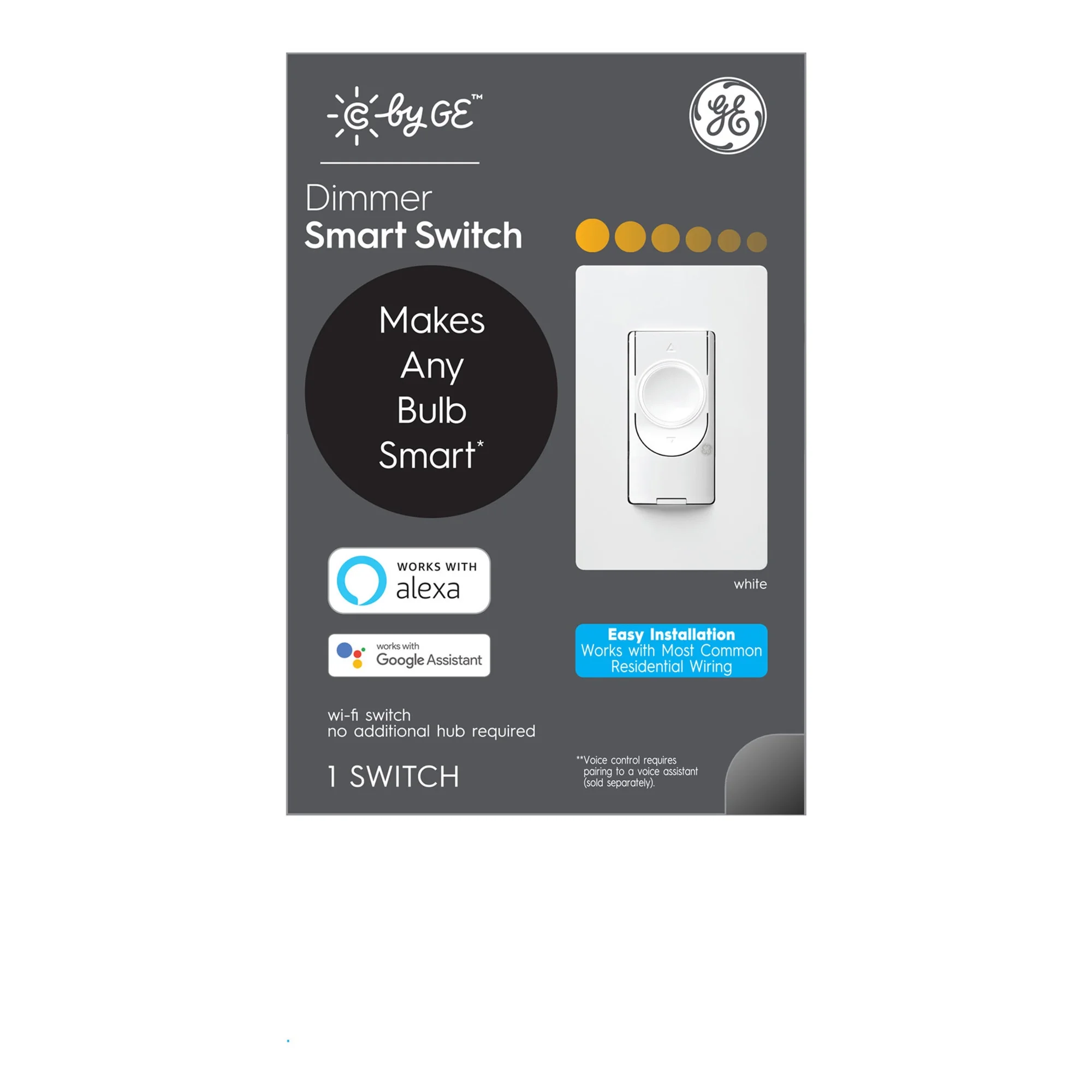 C by GE on/Off Dimmer No Neutral Smart Light Switch, White
