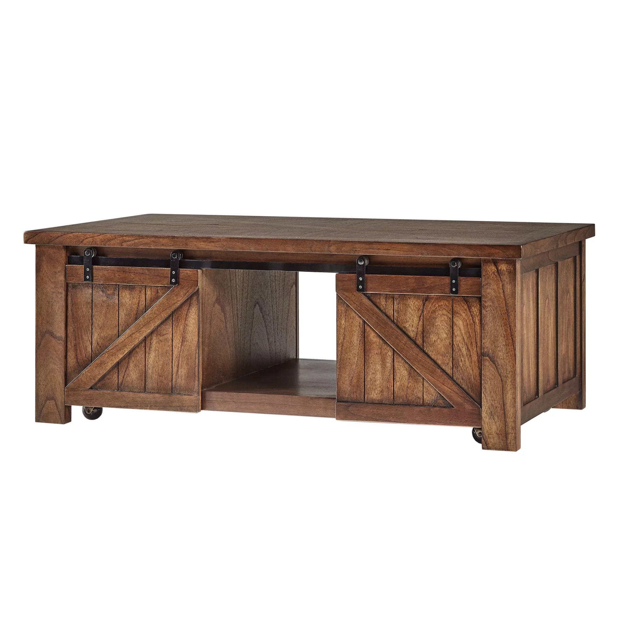 Weston Home Burleson Brown Cherry Finish Barn Door Cocktail Table