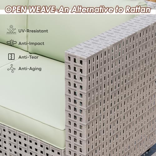 7-Piece Outdoor Patio Furniture Set, All-Weather Rattan Sectional Sofa with Thick Cushions, Modular Conversation Set for Poolside Deck Backyard Porch, Coffee Table (Gray Rattan-Beige Cover)