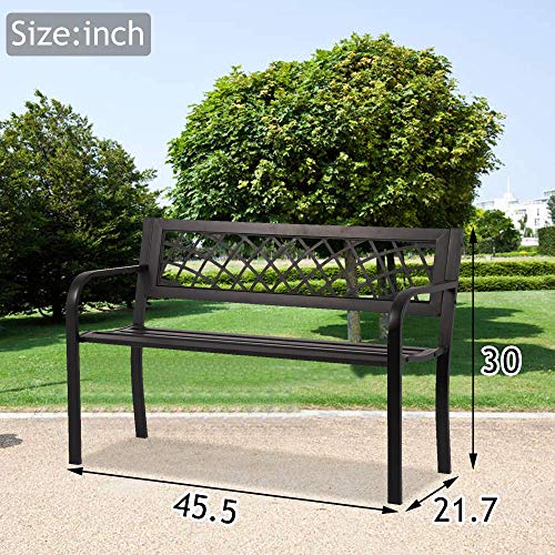 Patio Park Garden Bench Outdoor Metal Benches,400 lbs Cast Iron Steel Frame Chair w/PVC Mesh Pattern - for Park Yard Front Porch Path Yard Lawn Decor Deck Furniture,Black