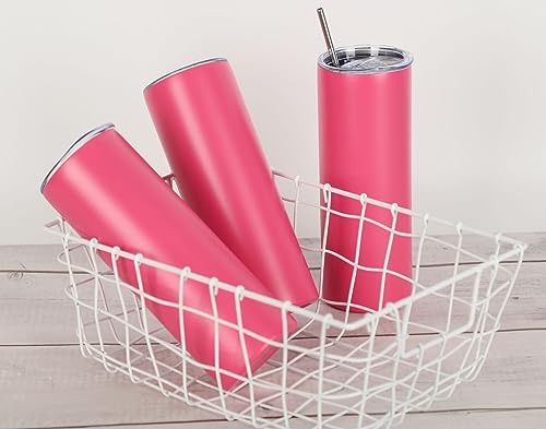 20 Oz Stainless Steel Straight Skinny Tumbler Set (8 Pack), Insulated Slim Thin Travel Cup with Lid, Black