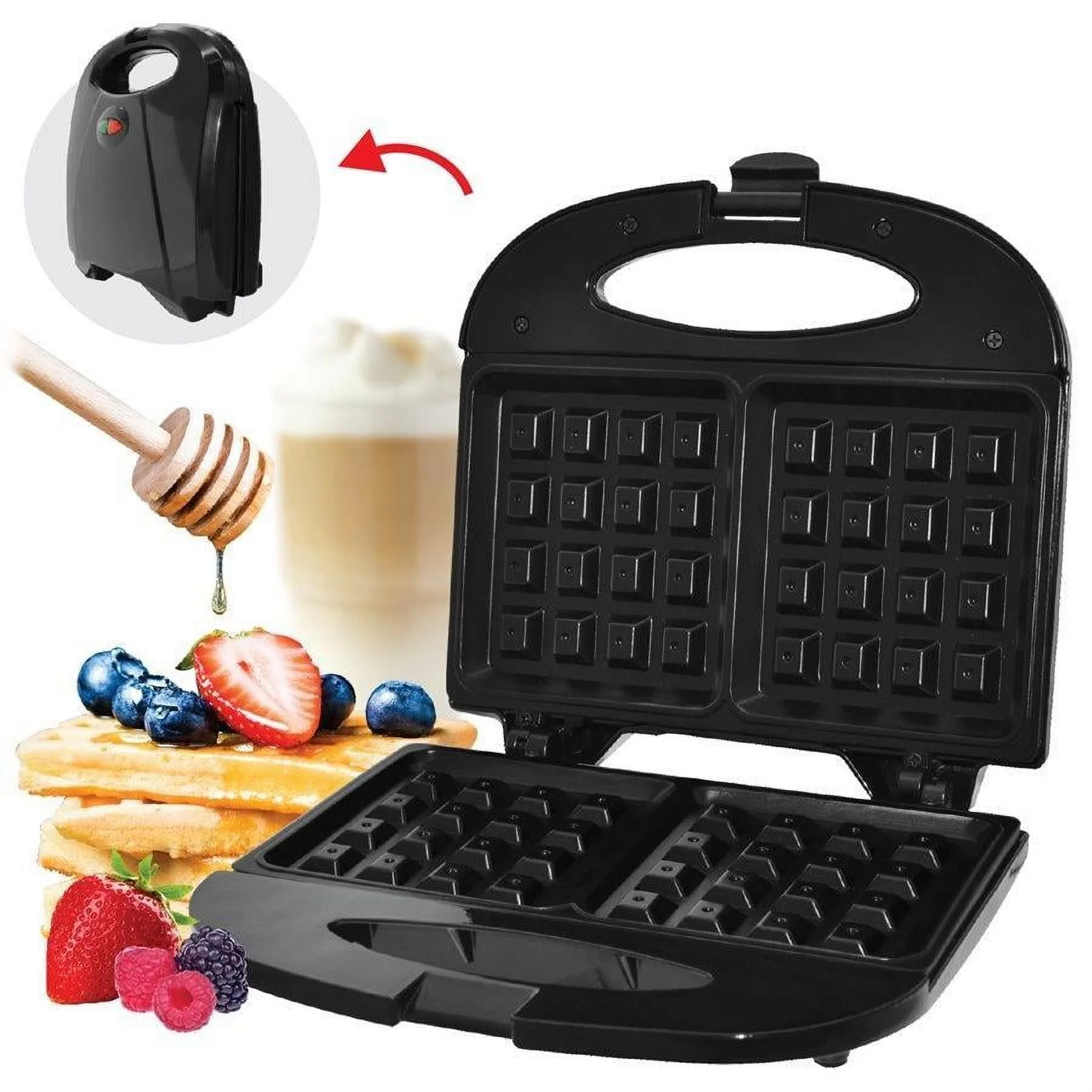 Hauz AWM265 - 2 Slice Waffle Maker With Non-Stick Plates, Lightweight and Compact, Black