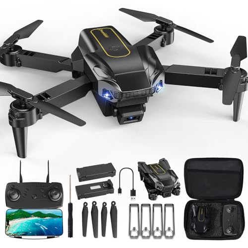 1080P HD Camera Drone with Remote Control, Foldable Drone for Adults and Beginners, Headless Mode, Altitude Hold, One Key Start/Landing, 360° Flips, Speed Adjustment, Real-Time Transmission