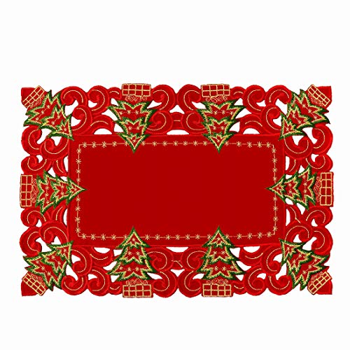 Grelucgo Embroidered Christmas Holiday Holly Tree Table Runner, Dresser Scarf, Rectangular 16 x 72 Inch