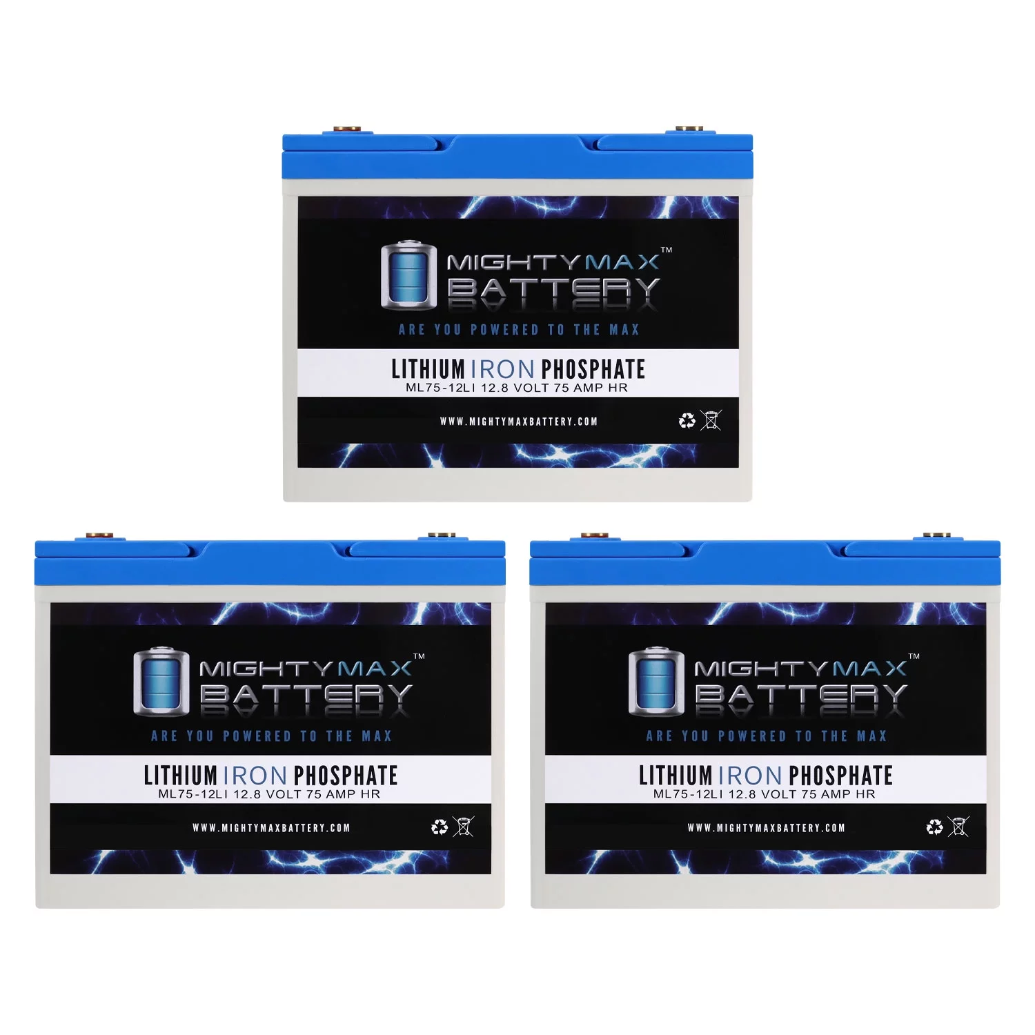 12V 75AH Lithium Replacement Battery compatible with Exide XXHD-M-24 - 3 Pack