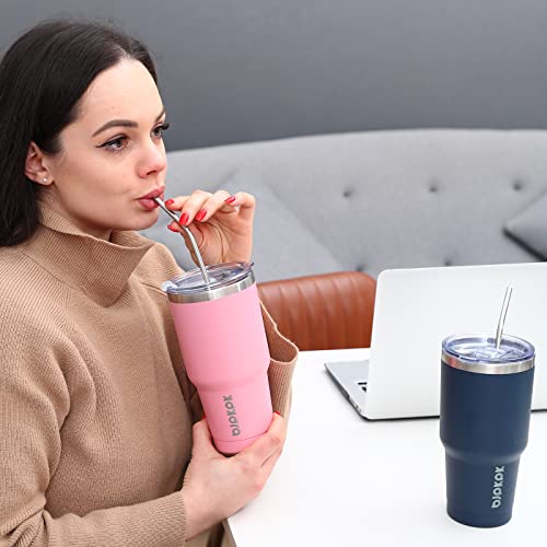 BJPKPK Insulated Tumbler 20 oz Stainless Steel Coffee Travel Thermal Cup With lids And Straws,Light Pink