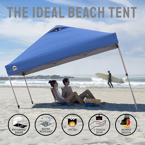 CROWN SHADES 10x10 Pop Up Canopy - Beach Tent with One Push Setup - Easy Outdoor Sun Shade for Events, Parties, Camping - Gazebo with STO-N-Go Cover Bag, Silver Coated Top, White