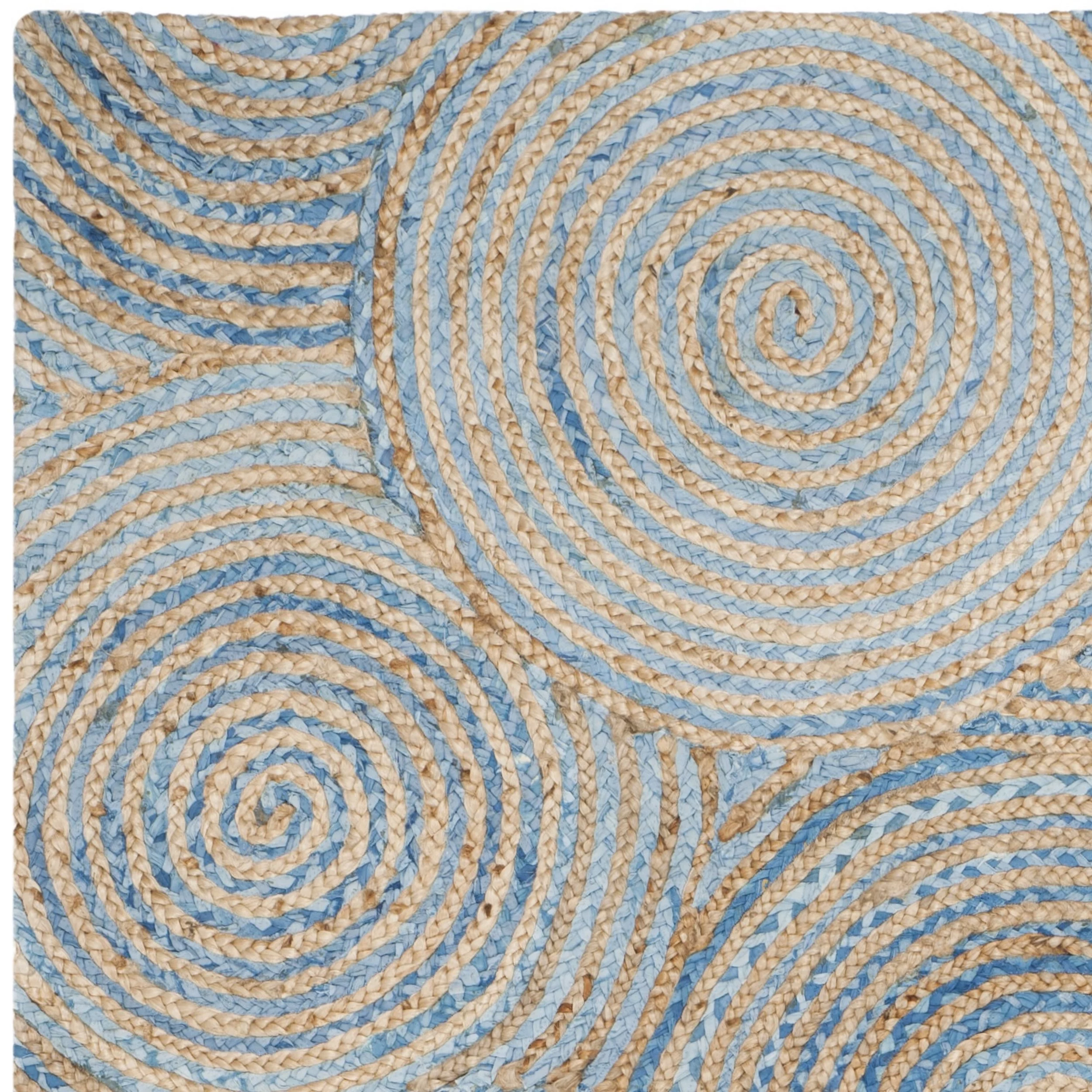 SAFAVIEH Cape Cod Aindreas Geometric Braided Jute Area Rug, 4' x 6', Natural/Blue