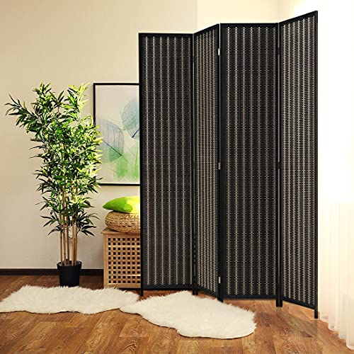 JOSTYLE Room Divider 4 Panel Folding Privacy Screen, Bamboo Room Divider Screen - 6 ft. Tall Wall Divider for Room Separation Freestanding Partition Separators, Beige