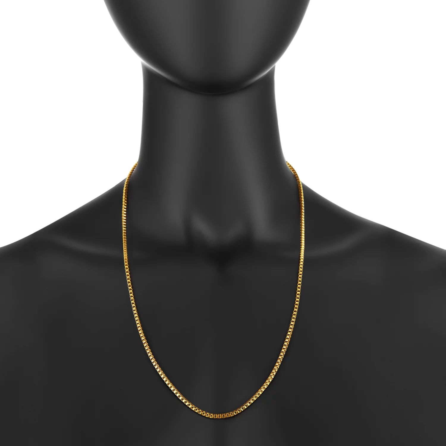 2.5mm 24k Yellow Gold Plated Stainless Steel Square Box Chain Necklace, 24 inches + Gift Box