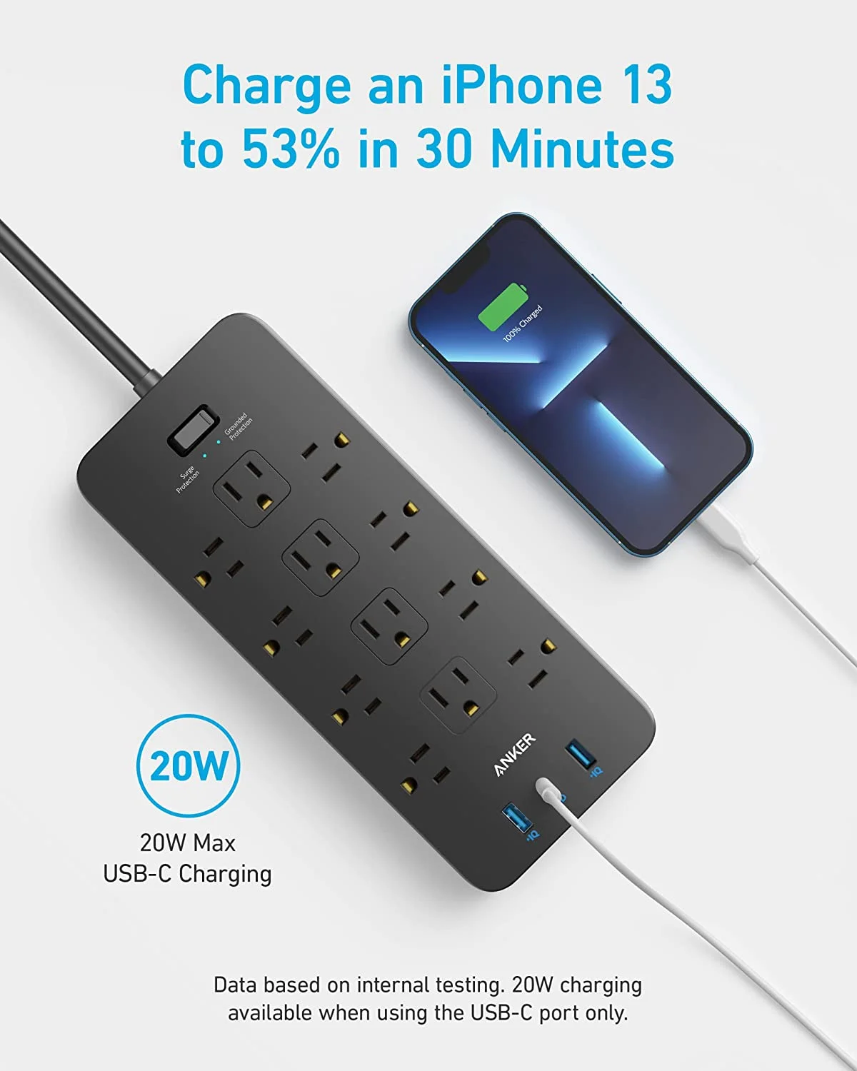 Anker Power Strip Surge Protector (2100J), 12 Outlets with 2 USB A and 1 USB C Port for Multiple Devices, 5ft Extension Cord, 20W Power Delivery Charging for Home, Office, Dorm Essential, TUV Listed