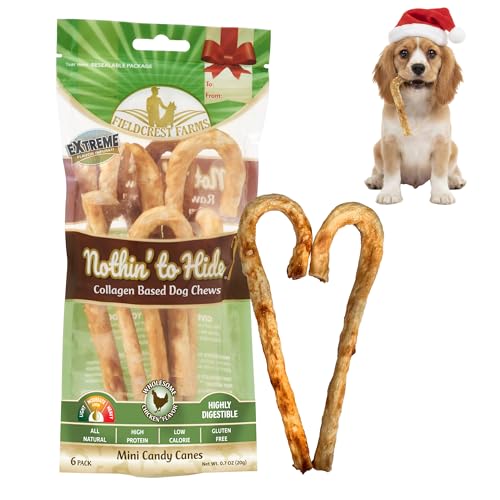 Fieldcrest Farms Nothin' to Hide Mini Holiday Candy Cane Chicken Flavor Dog Chews, Rawhide-Free, Easily Digestible, Long-Lasting, All-Natural Treats for Moderate Chewers up to 15lbs, 6-Ct