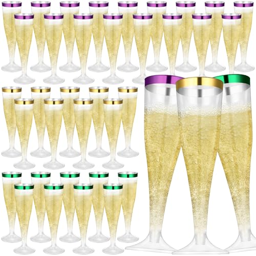 36 Pcs Plastic Champagne Flutes 4.5 oz Clear Toasting Glasses Cocktail Cup Wine Disposable Champagne Glass for Halloween Christmas Wedding Birthday Party (Green,Red)