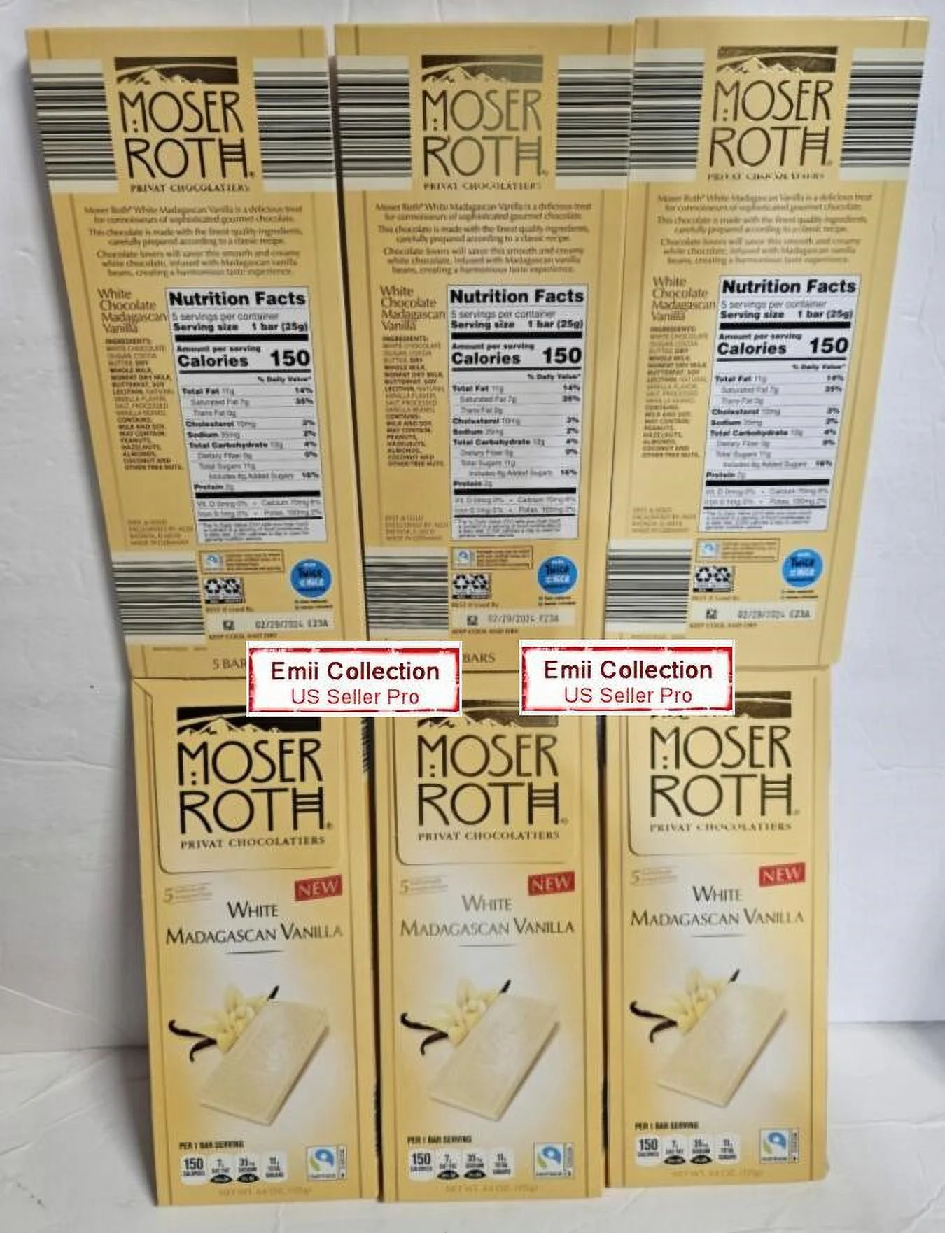 Moser Roth Private Chocolatiers White Madagascan Vanilla 4.4oz 125g (6 Bars)