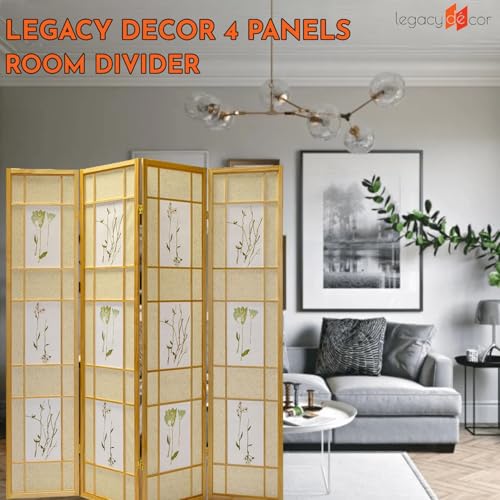 Legacy Decor 3 Panels Room Divider - Portable & Foldable Freestanding Room Privacy Screen - 71” Tall Botanical Floral Dressing Screen - Temporary Wall Partition for Home, Office & Studio, Natural