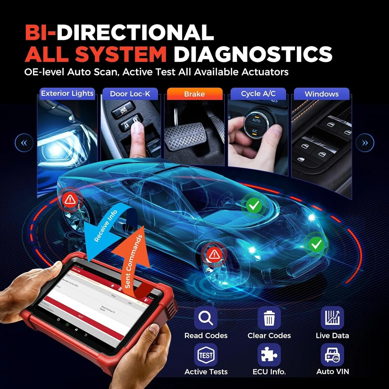 LAUNCH X431 CRP919X BT Elite Car Diagnostic OBD2 Scanner, All System Scan with DBScar VII  ECU Coding 31+ Services CANFD DoIP, IMMO 2 Years Free Update
