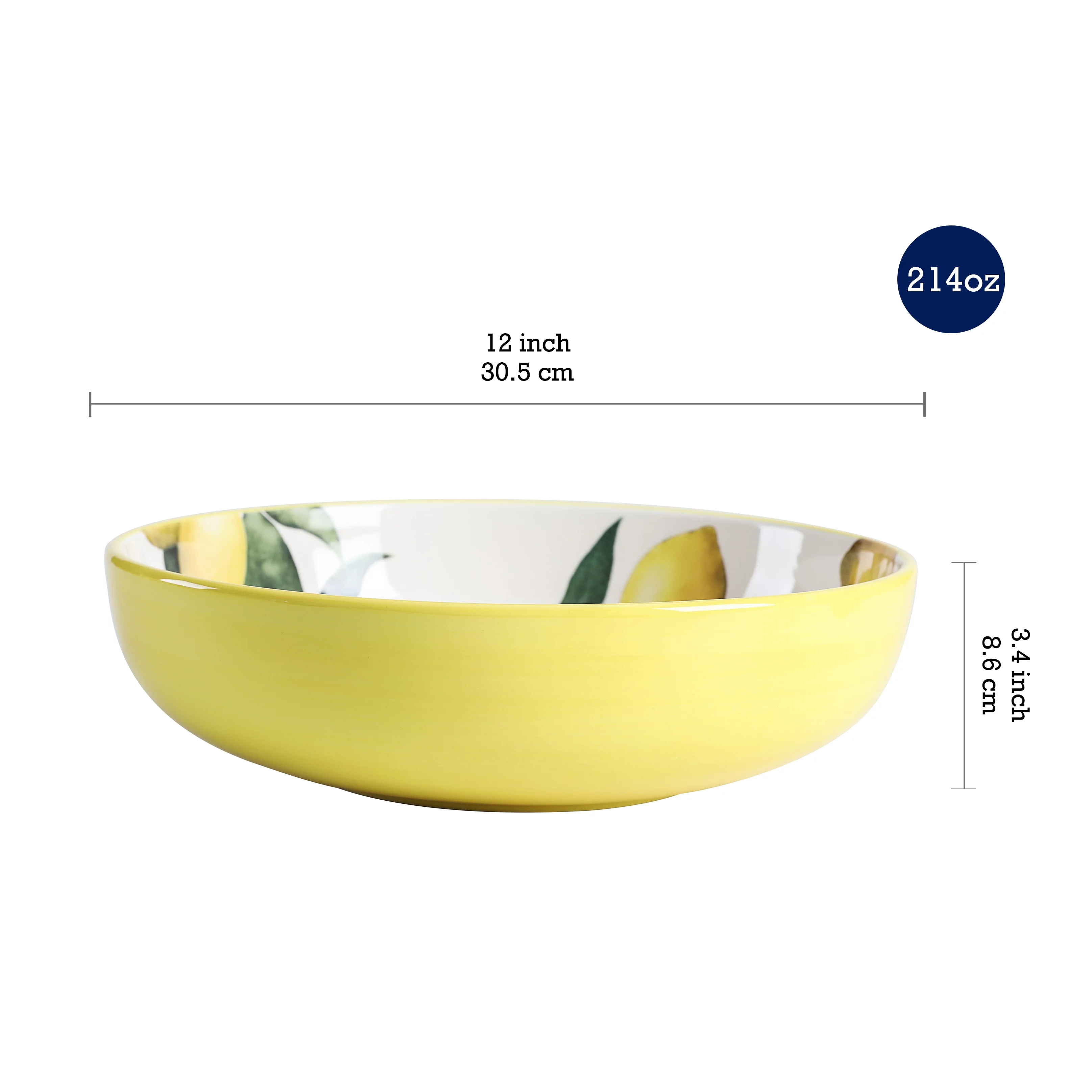 Bico Lemon Dreams Ceramic Pasta Bowl, Set of 5(1 unit 214oz, 4 units 35oz), for Pasta, Salad, Microwave & Dishwasher Safe
