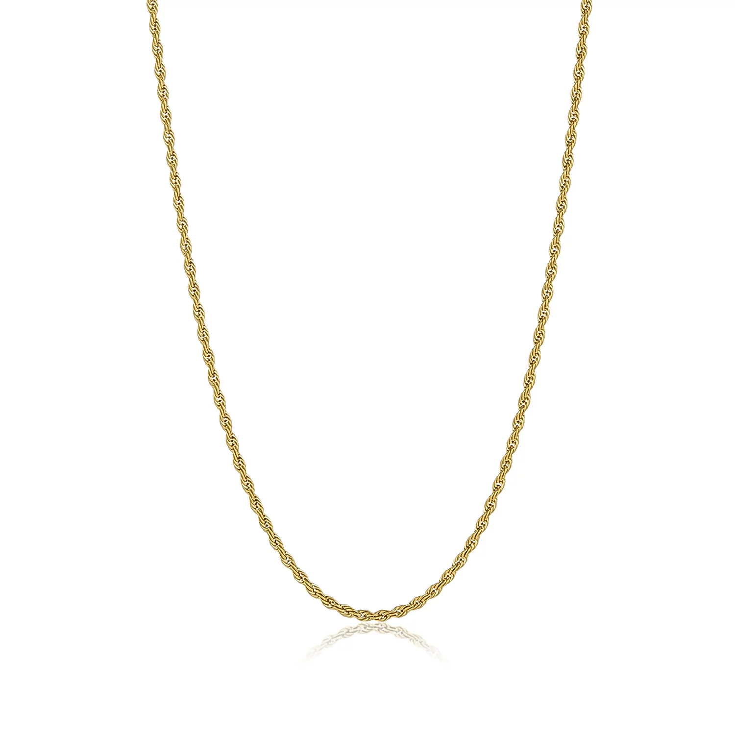 3mm 24k Yellow Gold Plated Stainless Steel Twisted Rope Chain Necklace, 22 inches + Gift Box