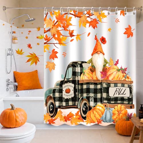 4Pcs Christmas Shower Curtain Set - Merry Christmas Bathroom Set Holiday Shower Curtain with Non-Slip Rugs, Toilet Lid Cover and Bath Mat