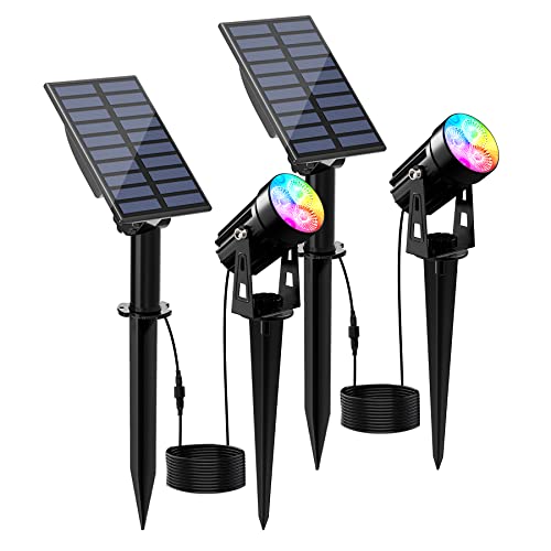 Solar Spot Lights Outdoor, 20 LED IP65 Waterproof Solar Landscape Lights, Dusk-to-Dawn 3000K Warm White Outdoor Light for Yard Garden Driveway Porch Walkway, 4-in-1