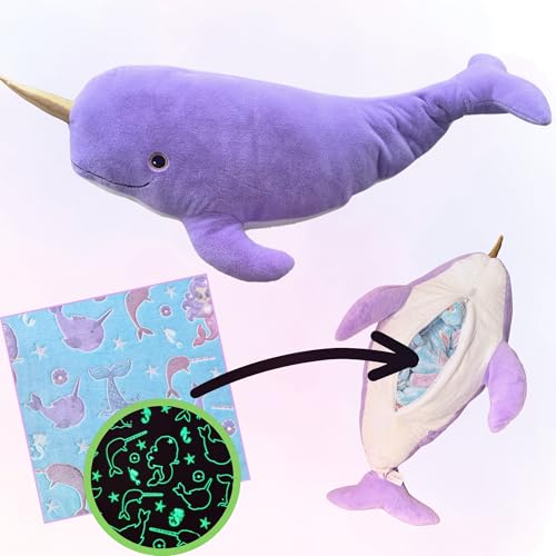 Shark Stuffed Animal with Blanket Inside: 3-in-1 Pillow, Blanket, and Friend - Lovable 29" Shark Plush with 60"x40" Detachable Glow-in-The-Dark Cozy Shark Blanket! (Shark)
