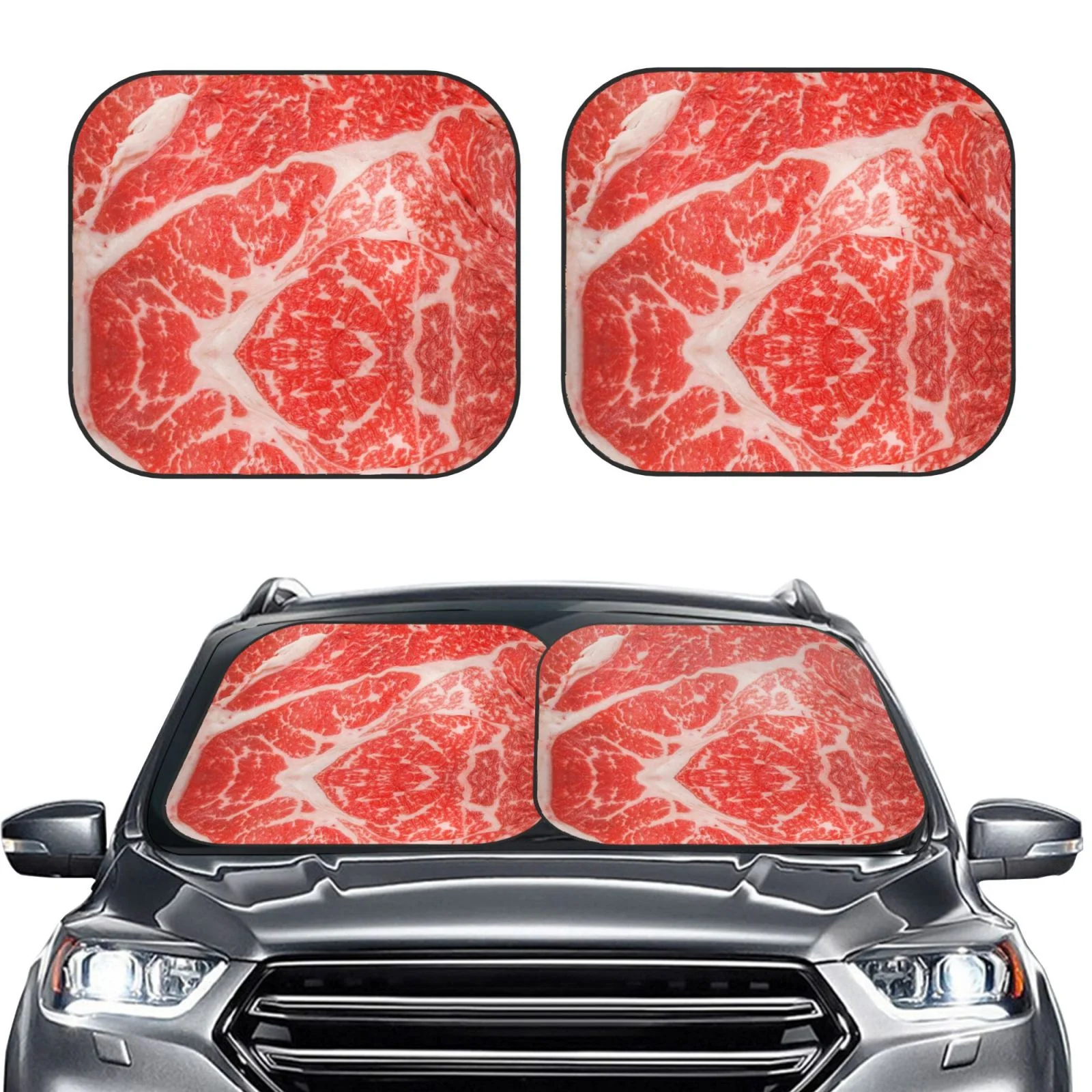 Balery Beef Steaks Sun Shield 2 Pack For Car Front Windows Foldable Sun Visor Protector Blocks Max Uv Rays And Keeps Your Vehicle Cool For Most Sedans Suv Truck