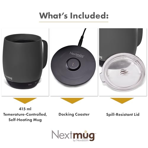 Nextmug - Temperature-Controlled, Self-Heating Coffee Mug (Black - 14 oz.)