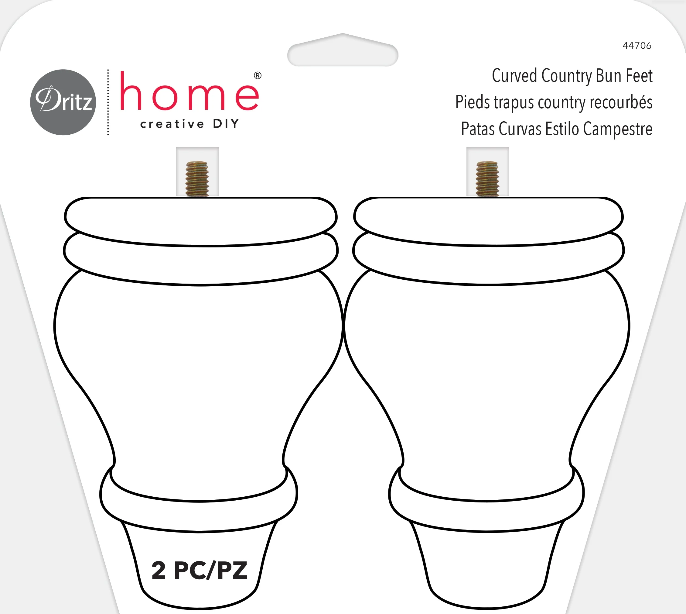 Dritz Curved Country Bun Feet, Natural, 2 Pc