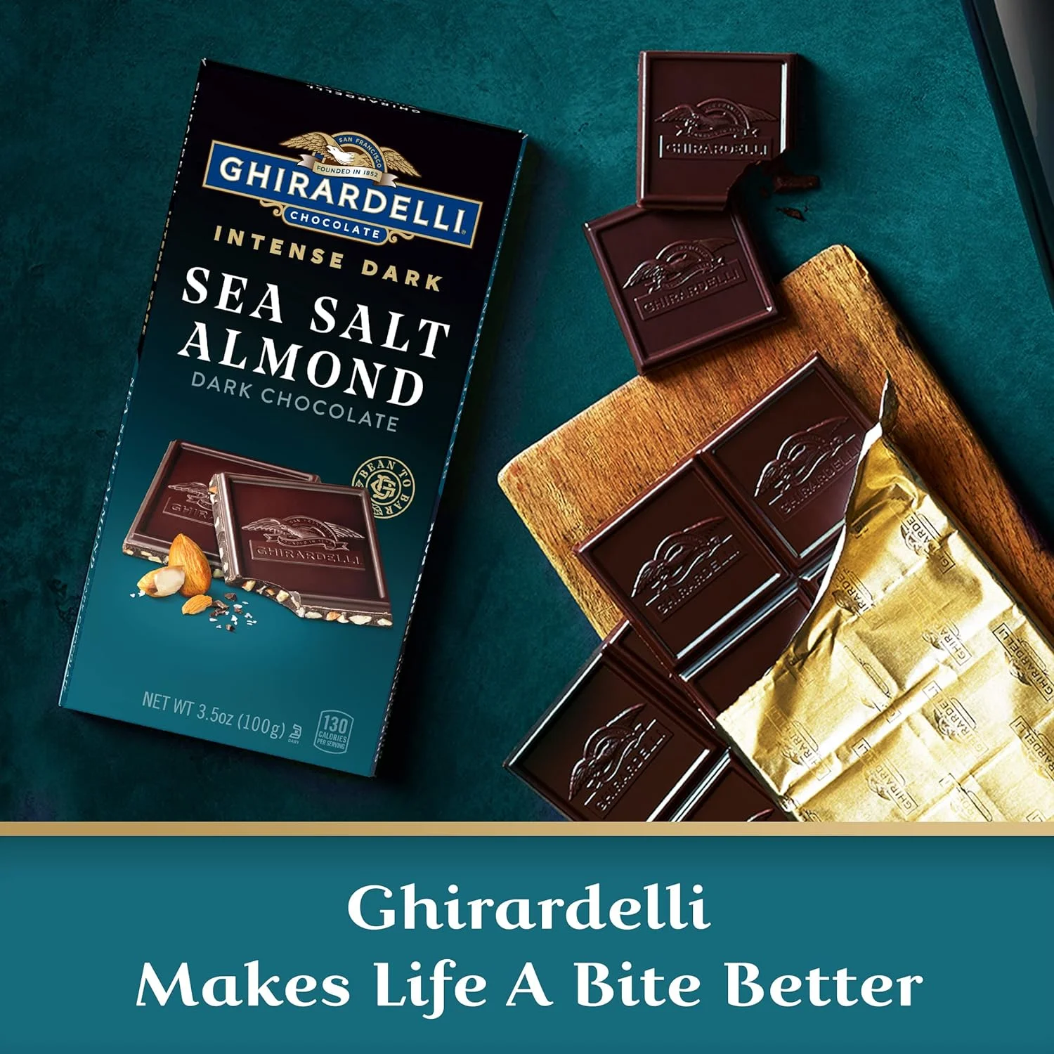 GHIRARDELLI Sea Salt Almond, Intense Dark Chocolate Bar, Valentine’S Day Chocolate Gifts, 3.5 Ounce Bar (Pack Of 4)