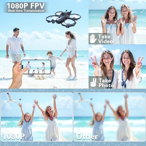 Drone with Camera, 1080P FPV Drone Camera with Remote Control Quadcopter, Gestures Selfie, One-Key Take Off/Landing, Speed Adjustment, 3D Flips, 2 Batteries Mini Drone for Adults Kids