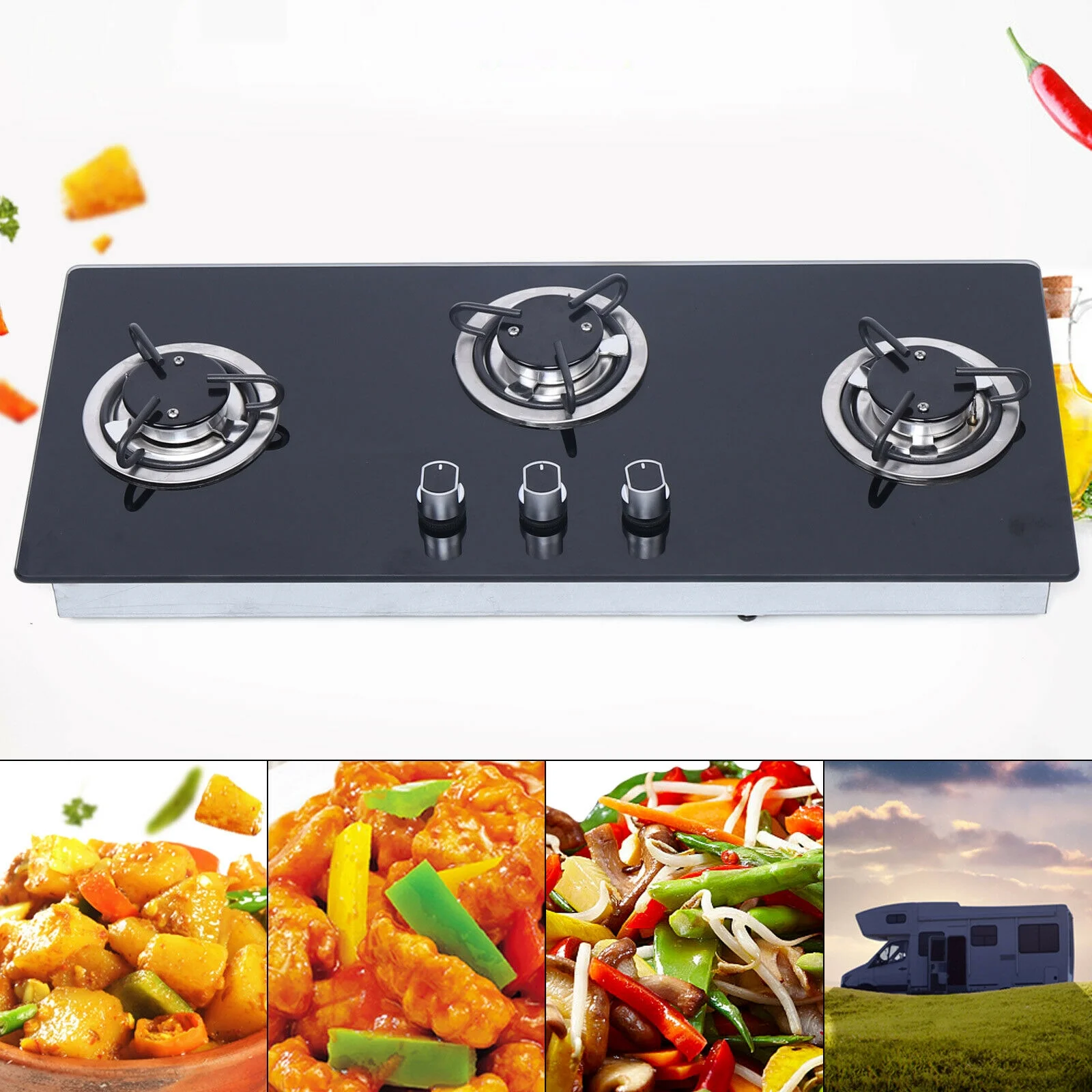 DENEST Boat Caravan RV Camper 2/3 Burner Gas Stove Hob Cooktop Black