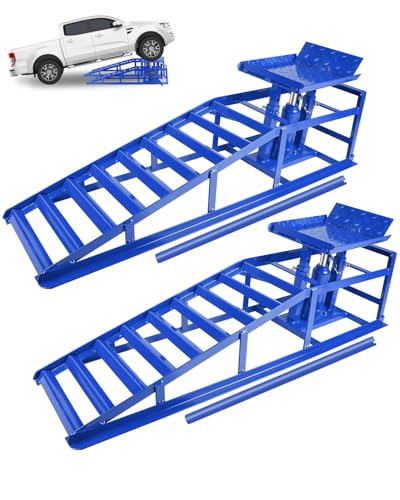 Hydraulic Car Ramps, 5T 11000lbs Low Pro-File Car Lift Service Ramps, Heavy Duty Steel Hydraulic Vehicle Ramps for Car Truck Trailer Garage Repair - 2 Pack