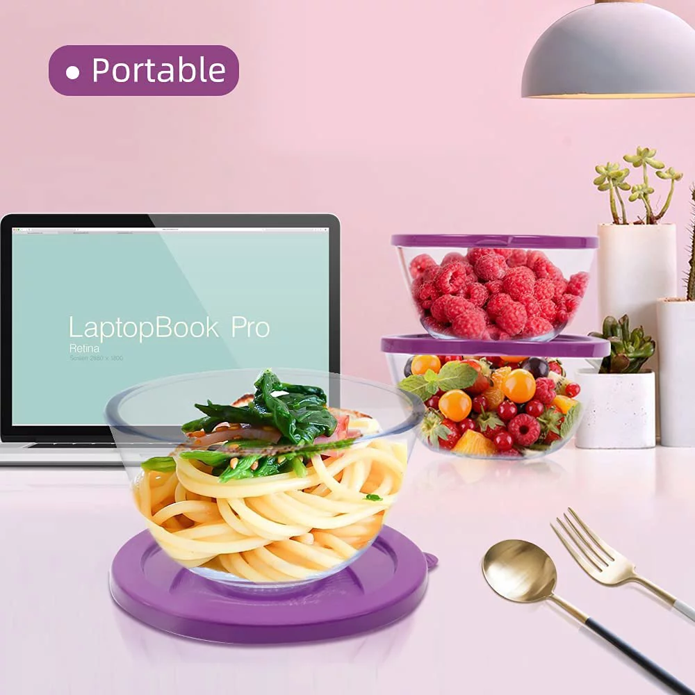 TIBLEN [4-Pack] Glass Mixing Round Bowl Set, Nesting Glass Bowls Food Storage Containers with Lids, Meal Prep Containers with Lids for Kitchen, Home Use, Safe for Microwave,Freezer, BPA Free