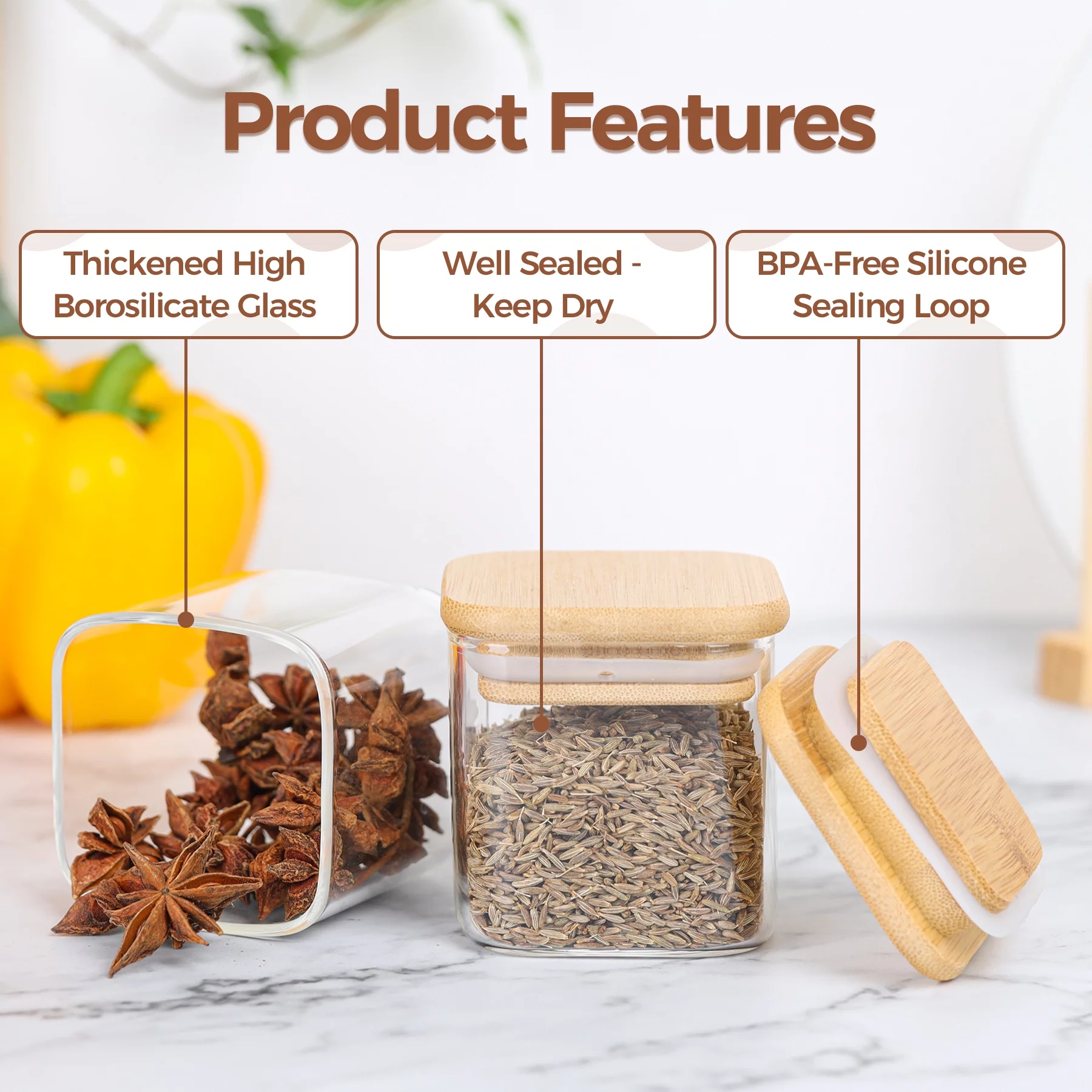 ComSaf Glass Spice Jars with Bamboo Lids, Clear Containers, 4 oz, Set of 12