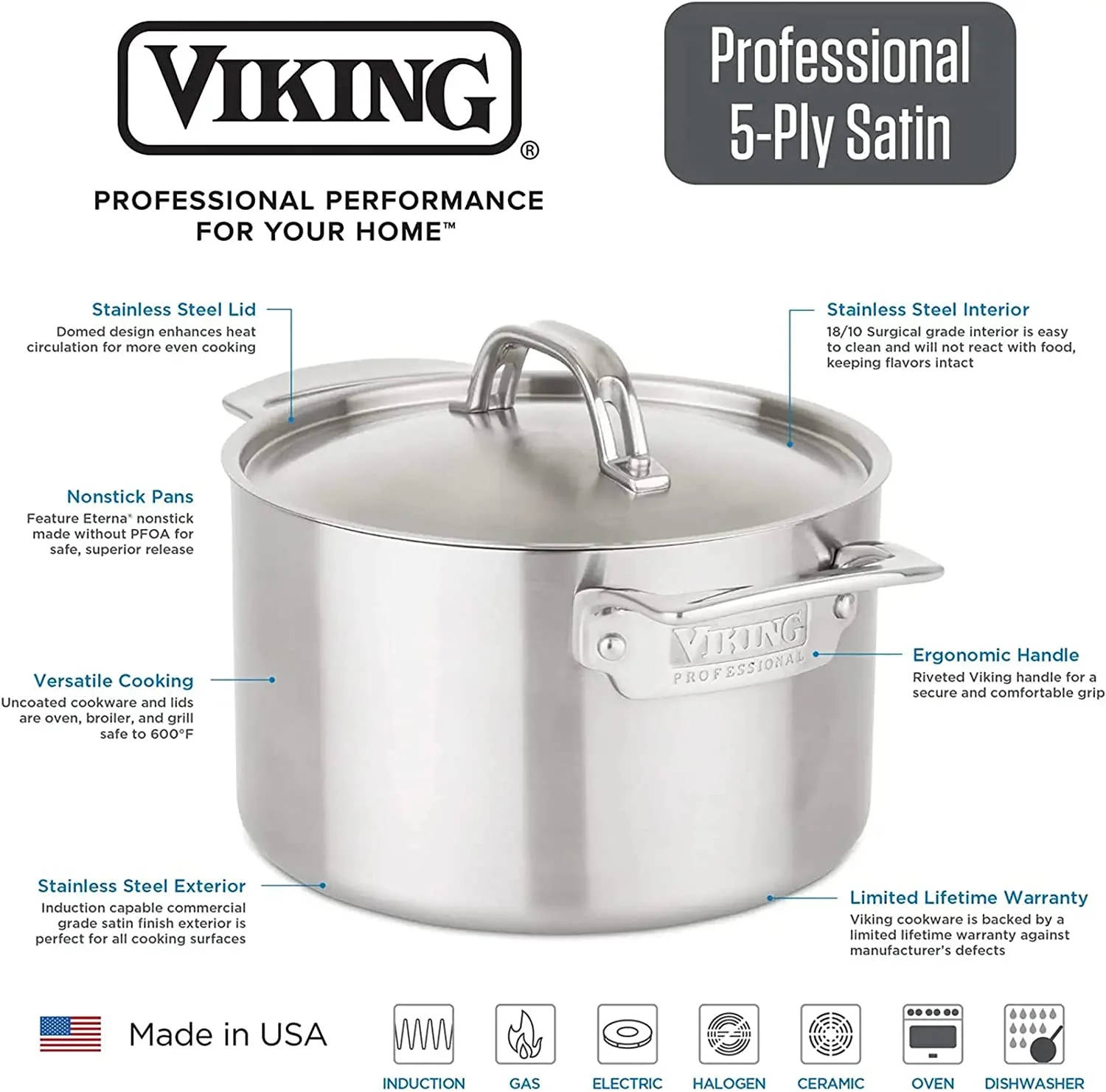 durable Viking Professional 5-Ply Stainless Steel Cookware Set  10 Piece
