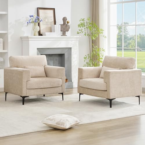 Oversized Chenille Armchair with Metal Legs,Comfy Accent Chair and a Half,Modern Century Single Sofa Extra Large Reading Club Chair for Living Room,Bedroom,and Apartment,Green