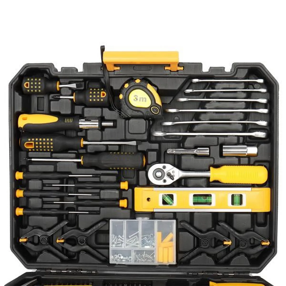 198Pcs Hand Tool Set Mechanics Kit Wrench Household Repair with Case Black & Yellow