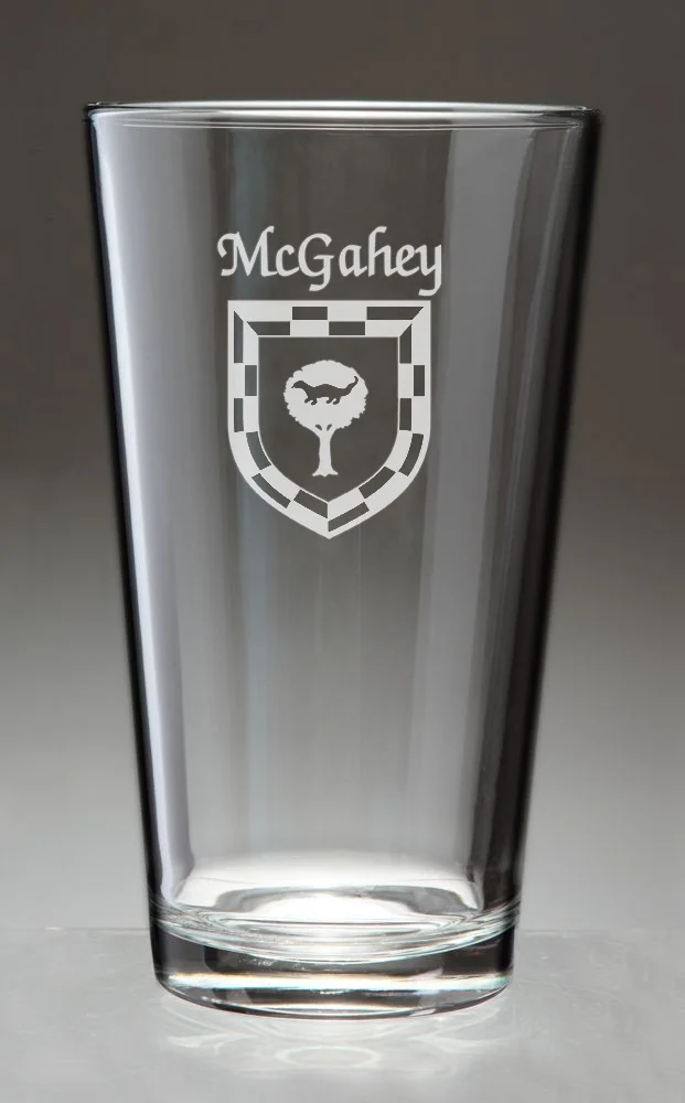 McGahey Irish Coat of Arms Pint Glasses - Set of 4 (Sand Etched)