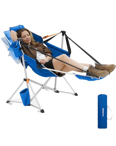 KingCamp Hammock Chair with Footrest, Swinging Portable Folding Camping Chairs for Adults MAX 400lbs Heavy Duty Foldable Oversized Rocker with Cup Holder Pillow for Outdoor Beach Patio Sport Lawn
