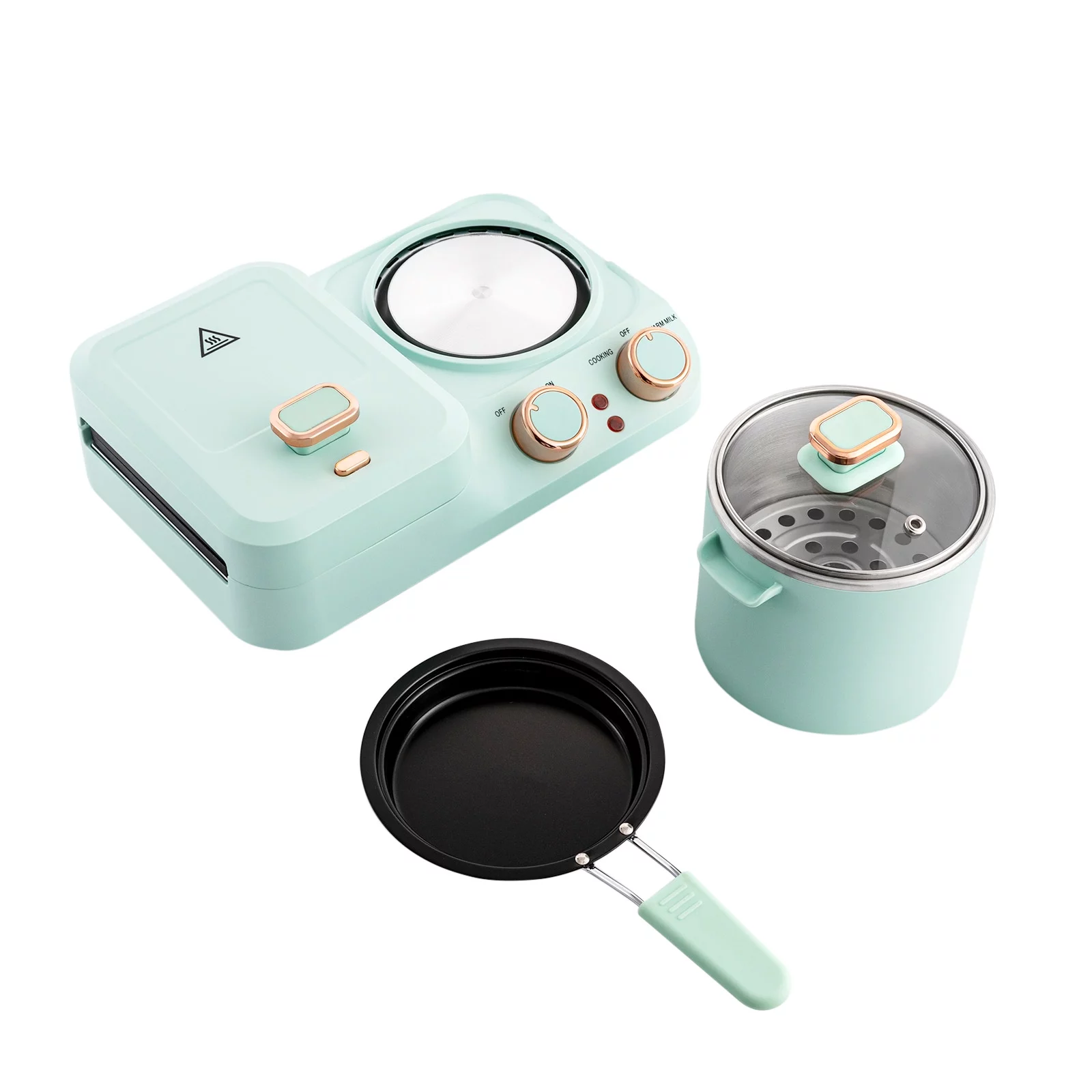 Wuzstar 3 in 1 Breakfast Station, Multi-functional Breakfast Maker Machine with Frying Pan, Non-stick Coating Plate, Stockpot