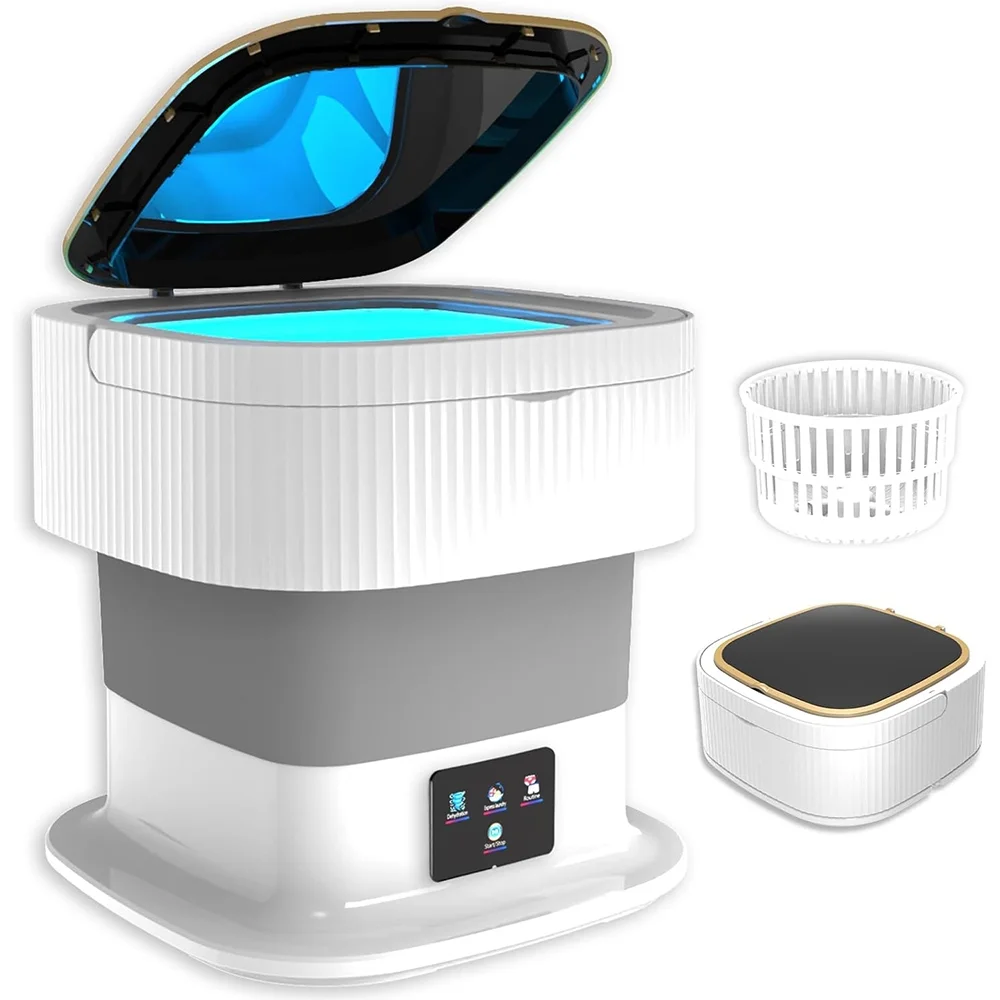 Portable Washing Machine, 10L Large Capacity Foldable Washer, Deep Cleaning of Underwear, Baby Clothes, Suitable for Apartments, Dormitories, Hotel(Gray)