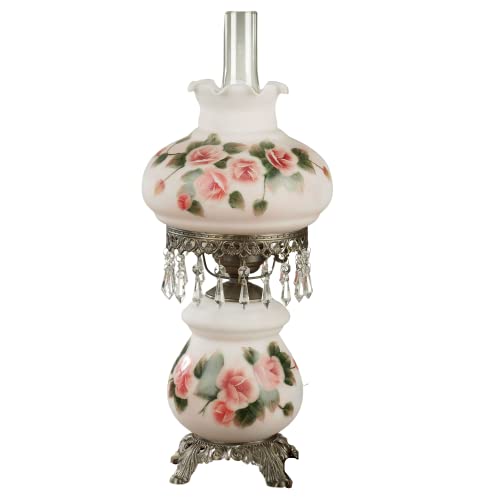 Touch of Class Abigail Hurricane Style Parlor Table Lamp - Antique Victorian Aesthetic - Painted by Hand - Floral Designs - Vintage Lighting for Bedroom, Living Room, Office Desk, Hotel and Bedside