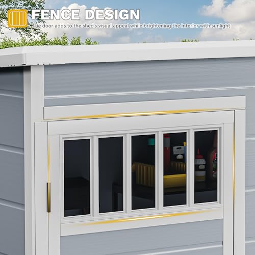 DWVO 6x4.4 FT Resin Storage Shed with Fence-Style and Side Windows, Lockable Door, and Vents for Garden, Backyard, Patio, Lawn, Brown