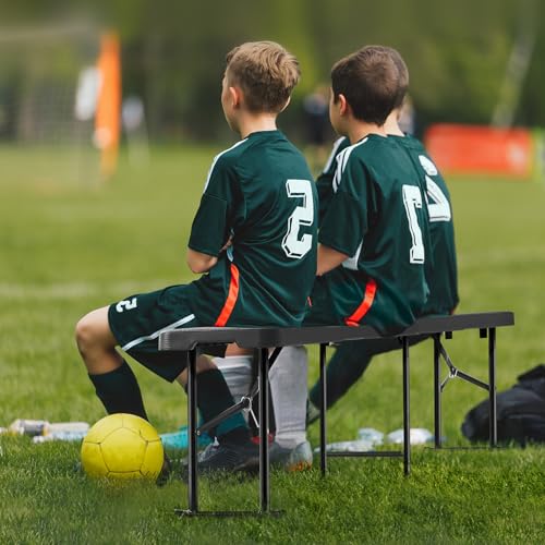 VEVOR Plastic Folding Bench, 6 FT Portable Folding Bench, Smooth HDPE Waterproof Outdoor Bench, Picnic Camping Dining Seat with Carrying Handle, for Garden Soccer Entertaining Activity, White (2 Pack)
