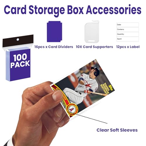 Trading Card Storage Box Large-Capacity, Card Case–Holds 3940 Cards,Includes 50 Soft Sleeves,8 Dividers&5 Supporters–for Sports, TCG, MTG Cards(2-PACK)