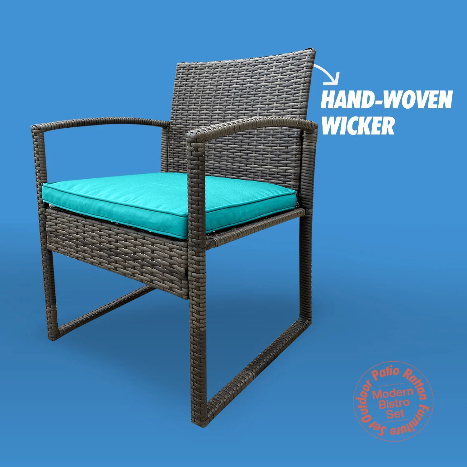 Atlas 3-Piece Rattan Outdoor Furniture Set -2 Relaxing Chairs With a Squire Glass Coffee Table - Light Blue