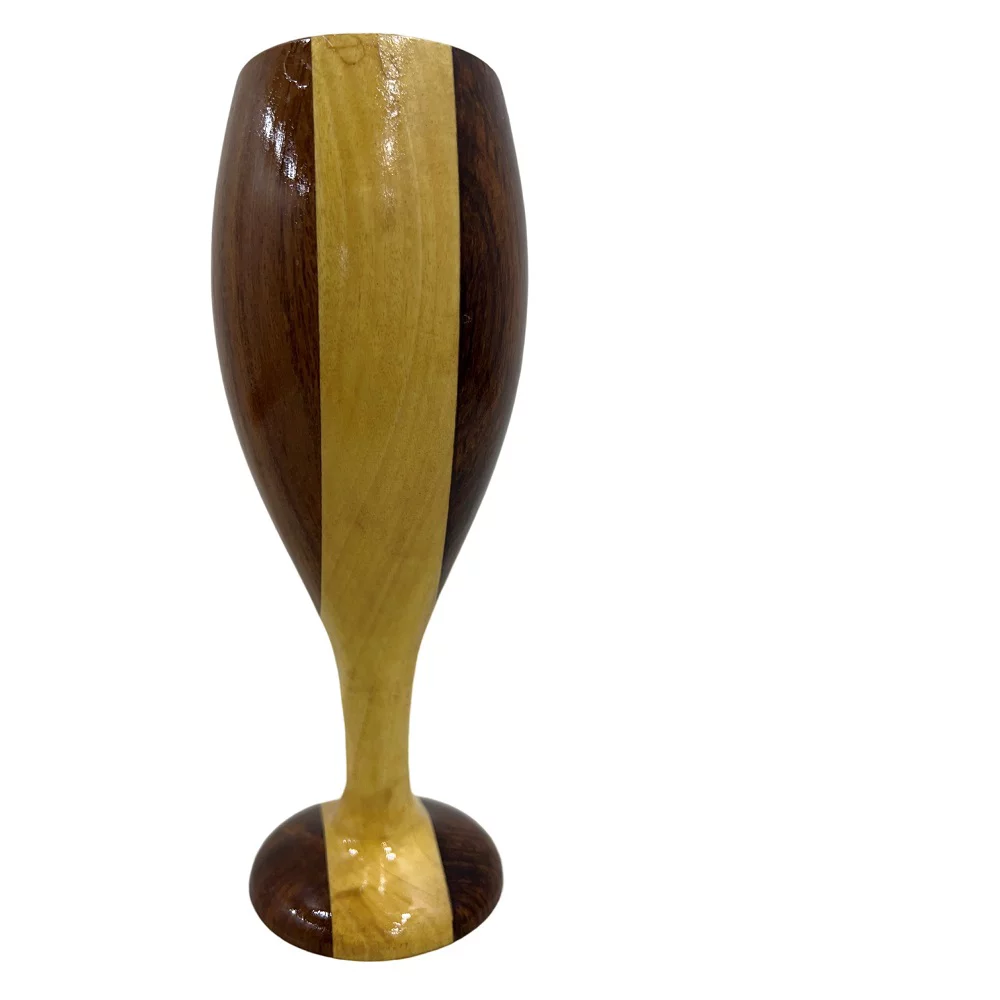 CollectiblesBuy Handmade Wooden Goblet Mango and Teak Wood Wine Drinking Glass Light and Dark Brown